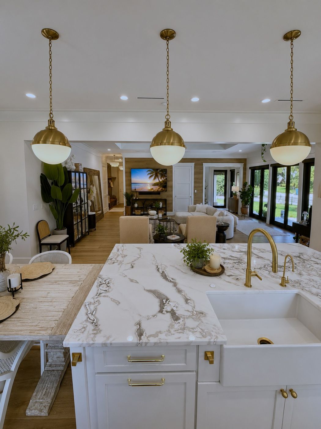 View from the marble island across to the living room